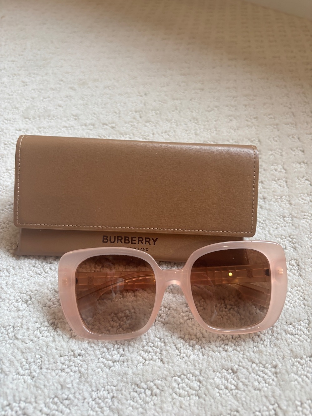 Burberry Pink Square Acetate Sunglasses with Brown Lenses